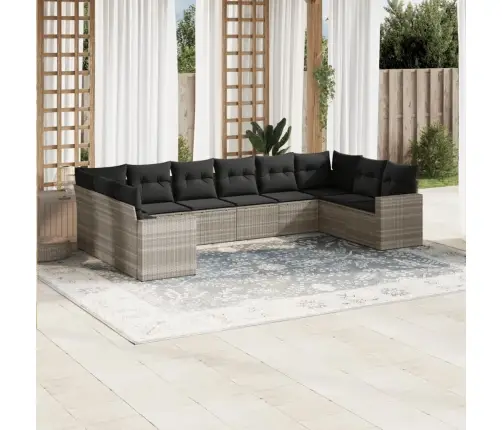 10-Daļīgs Dārza Dīvāna Komplekts Ar Matračiem, Pelēka Pe Pinums Vidaxl