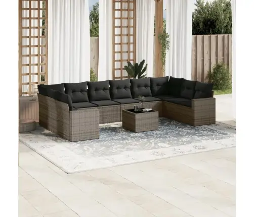 Sodo Komplektas Su Pagalvėlėmis, 11 Dalių, Pilkas, Poliratanas Sodo Komplektas Su Pagalvėlėmis, 11 Dalių, Pilkas, Poliratanas