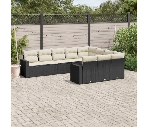 10-Daļīgs Dārza Dīvāna Komplekts, Matrači, Melna Pe Rotangpalma Vidaxl