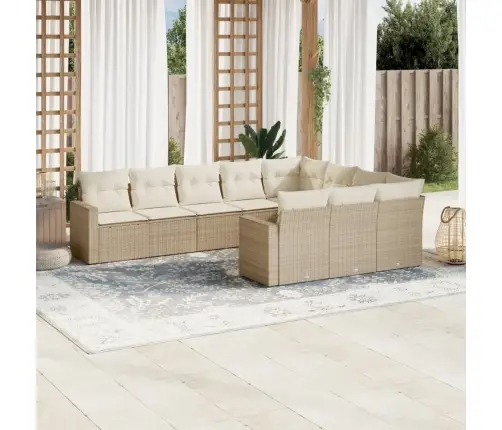 Sofos Komplektas Su Pagalvėlėmis, 10 Dalių, Smėlio, Poliratanas