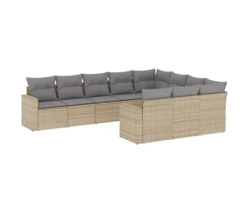 10-Daļīgs Dārza Dīvāna Komplekts, Matrači, Bēša Pe Rotangpalma Vidaxl