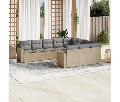 10-Daļīgs Dārza Dīvāna Komplekts, Matrači, Bēša Pe Rotangpalma Vidaxl