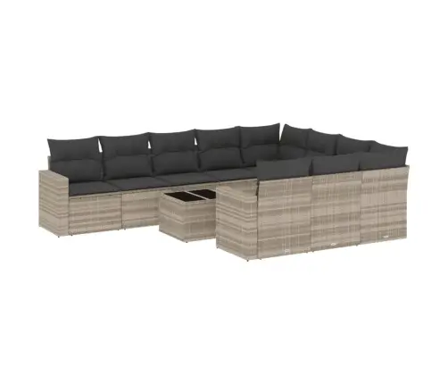 11-Daļīgs Dārza Dīvāna Komplekts Ar Matračiem, Pelēka Pe Pinums Vidaxl