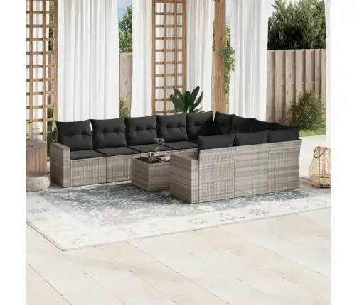 11-Daļīgs Dārza Dīvāna Komplekts Ar Matračiem, Pelēka Pe Pinums Vidaxl