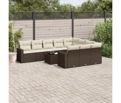 Sodo Komplektas Su Pagalvėlėmis, 11 Dalių, Rudas, Poliratanas Sodo Komplektas Su Pagalvėlėmis, 11 Dalių, Rudas, Poliratanas