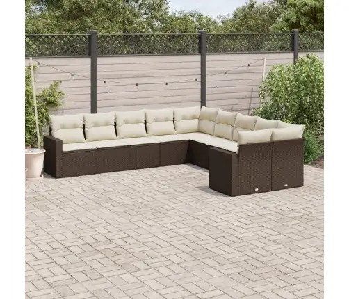 10-Daļīgs Dārza Dīvāna Komplekts, Matrači, Brūna Pe Rotangpalma Vidaxl