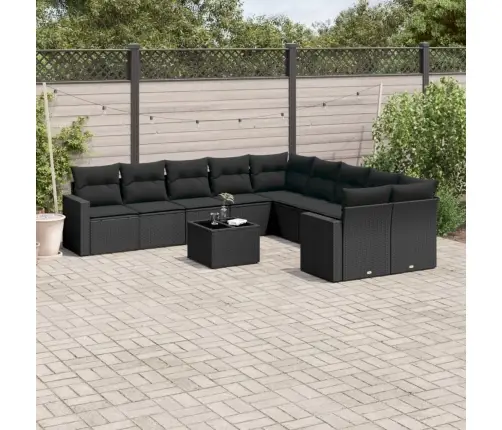 11-Daļīgs Dārza Dīvāna Komplekts, Matrači, Melna Pe Rotangpalma Vidaxl