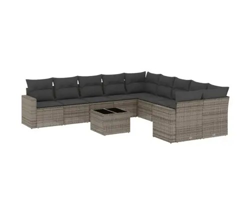 11-Daļīgs Dārza Dīvāna Komplekts Ar Matračiem, Pelēks Pe Pinums Vidaxl