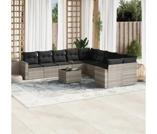 11-Daļīgs Dārza Dīvāna Komplekts Ar Matračiem, Pelēka Pe Pinums Vidaxl