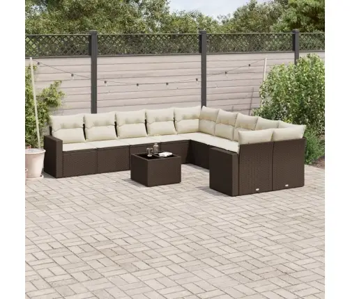 11-Daļīgs Dārza Dīvāna Komplekts, Matrači, Brūna Pe Rotangpalma Vidaxl