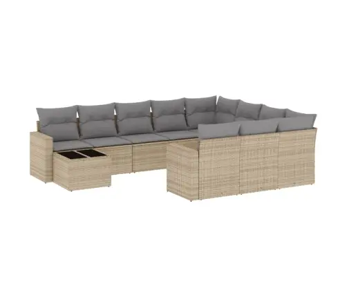 11-Daļīgs Dārza Dīvāna Komplekts, Matrači, Bēša Pe Rotangpalma Vidaxl