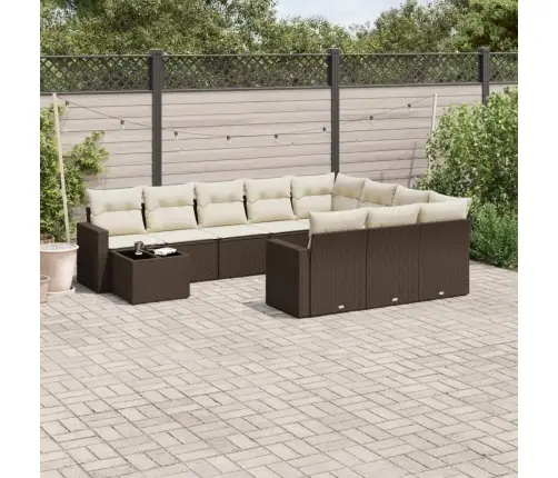 11-Daļīgs Dārza Dīvāna Komplekts, Matrači, Brūna Pe Rotangpalma Vidaxl
