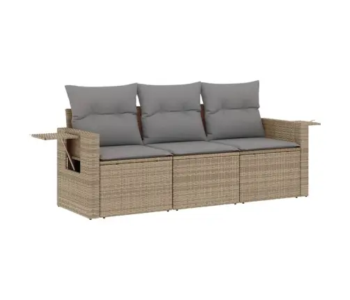 3-Daļīgs Dārza Dīvānu Komplekts, Matrači, Bēša Pe Rotangpalma Vidaxl