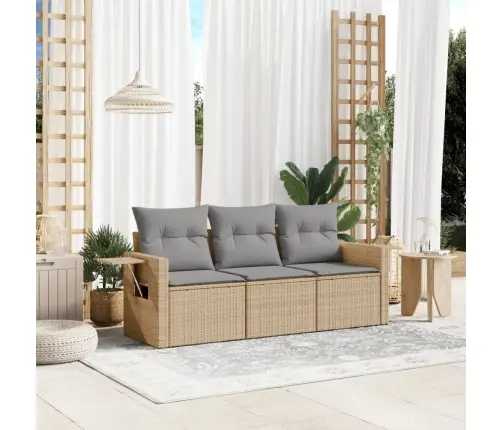 3-Daļīgs Dārza Dīvānu Komplekts, Matrači, Bēša Pe Rotangpalma Vidaxl