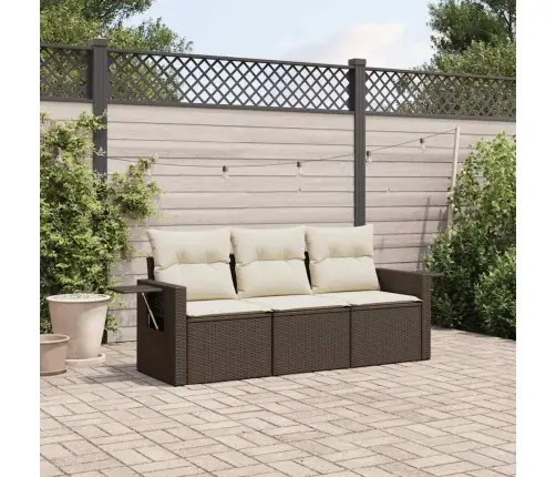 3-Daļīgs Dārza Dīvānu Komplekts, Matrači, Brūna Pe Rotangpalma Vidaxl