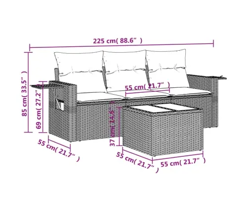 4-Daļīgs Dārza Dīvāna Komplekts, Matrači, Bēša Pe Rotangpalma Vidaxl