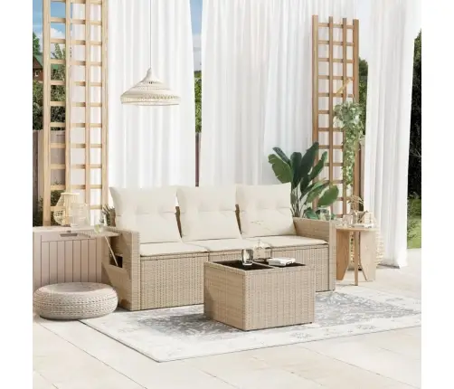 4-Daļīgs Dārza Dīvāna Komplekts, Matrači, Bēša Pe Rotangpalma Vidaxl