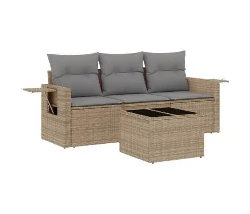 Sofos Komplektas Su Pagalvėlėmis, 4 Dalių, Smėlio, Poliratanas