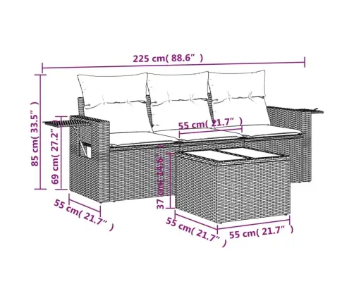 Sofos Komplektas Su Pagalvėlėmis, 4 Dalių, Smėlio, Poliratanas