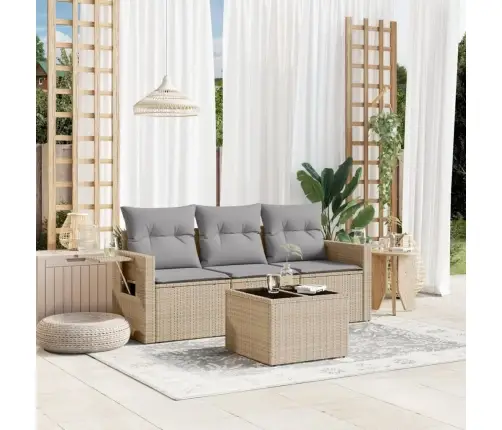 Sofos Komplektas Su Pagalvėlėmis, 4 Dalių, Smėlio, Poliratanas