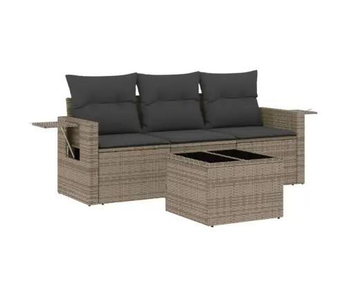 4-Daļīgs Dārza Dīvāna Komplekts Ar Matračiem, Pelēks Pe Pinums Vidaxl