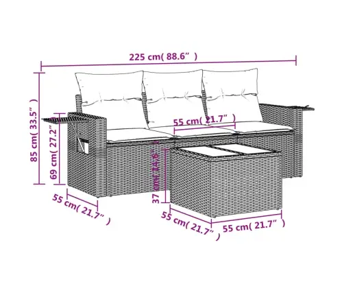 4-Daļīgs Dārza Dīvāna Komplekts Ar Matračiem, Pelēks Pe Pinums Vidaxl