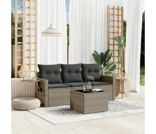 4-Daļīgs Dārza Dīvāna Komplekts Ar Matračiem, Pelēks Pe Pinums Vidaxl