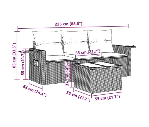 4-Daļīgs Dārza Dīvānu Komplekts,Matrači, Gaiši Pelēka Pe Pinums Vidaxl
