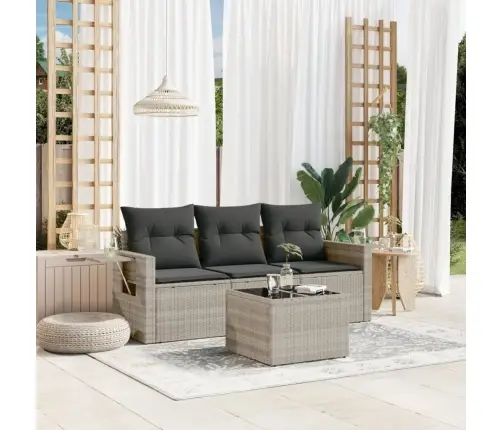 4-Daļīgs Dārza Dīvānu Komplekts,Matrači, Gaiši Pelēka Pe Pinums Vidaxl