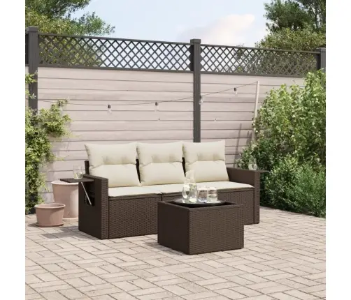 Sofos Komplektas Su Pagalvėlėmis, 4 Dalių, Rudas, Poliratanas