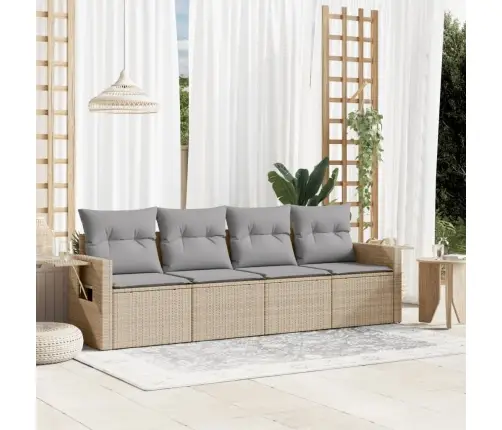 Sofos Komplektas Su Pagalvėlėmis, 4 Dalių, Smėlio, Poliratanas