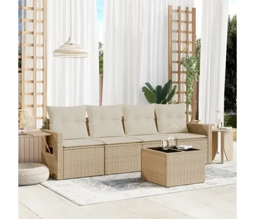 Sofos Komplektas Su Pagalvėlėmis, 5 Dalių, Smėlio, Poliratanas