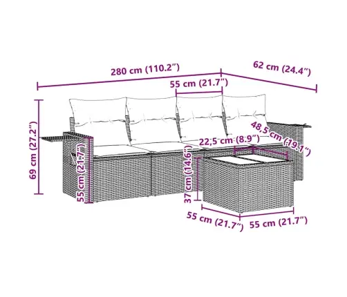 Sofos Komplektas Su Pagalvėlėmis, 5 Dalių, Pilkas, Poliratanas
