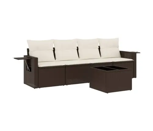 Sofos Komplektas Su Pagalvėlėmis, 5 Dalių, Rudas, Poliratanas