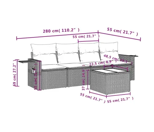 Sofos Komplektas Su Pagalvėlėmis, 5 Dalių, Rudas, Poliratanas