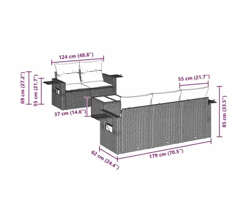 6-Osaline Aiadiivani Komplekt Patjadega, Must, Polürotang