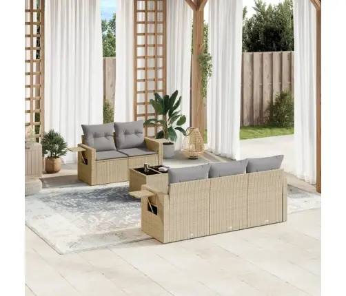 6-Daļīgs Dārza Dīvāna Komplekts, Matrači, Bēša Pe Rotangpalma Vidaxl