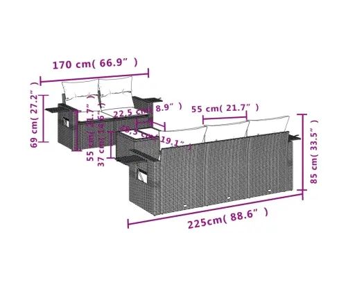 6-Daļīgs Dārza Dīvānu Komplekts,Matrači, Gaiši Pelēka Pe Pinums Vidaxl