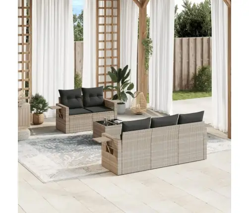 6-Daļīgs Dārza Dīvānu Komplekts,Matrači, Gaiši Pelēka Pe Pinums Vidaxl