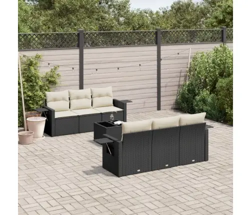 7-Daļīgs Dārza Dīvāna Komplekts Ar Matračiem, Melna Pe Vidaxl