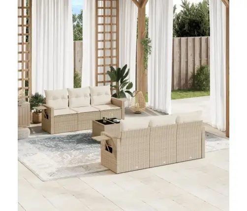 7-Daļīgs Dārza Dīvāna Komplekts, Matrači, Bēša Pe Rotangpalma Vidaxl