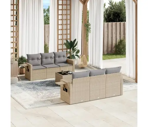 7-Daļīgs Dārza Dīvāna Komplekts, Matrači, Bēša Pe Rotangpalma Vidaxl