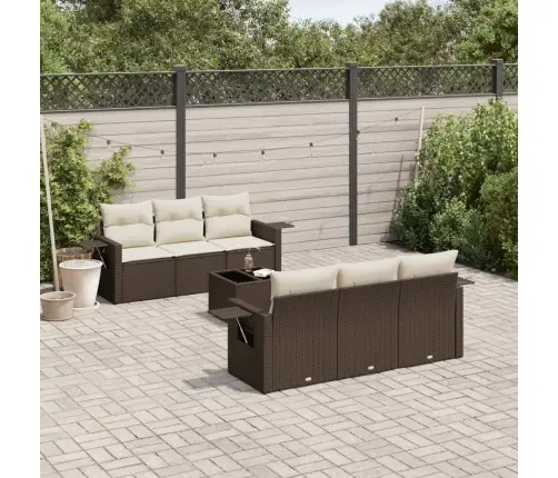 7-Daļīgs Dārza Dīvānu Komplekts, Matrači, Brūna Pe Rotangpalma Vidaxl