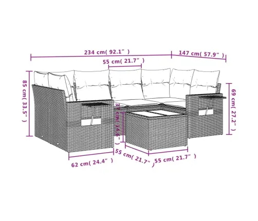 7-Daļīgs Dārza Dīvāna Komplekts, Matrači, Bēša Pe Rotangpalma Vidaxl