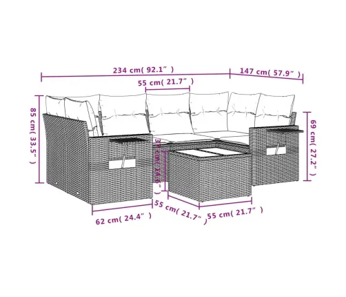 7-Osaline Aiadiivani Komplekt Patjadega, Beež, Polürotang