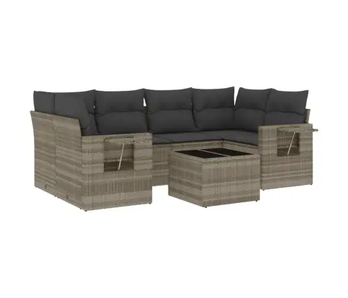 7-Daļīgs Dārza Dīvāna Komplekts,Matrači, Gaiši Pelēka Pe Pinums Vidaxl