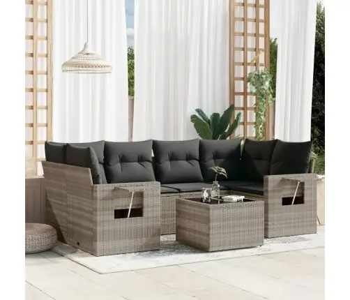 7-Daļīgs Dārza Dīvāna Komplekts,Matrači, Gaiši Pelēka Pe Pinums Vidaxl