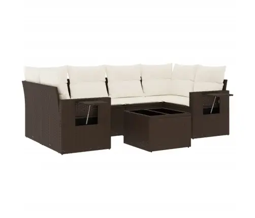 7-Daļīgs Dārza Dīvānu Komplekts, Matrači, Brūna Pe Rotangpalma Vidaxl