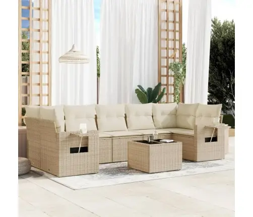 8-Daļīgs Dārza Dīvāna Komplekts, Matrači, Bēša Pe Rotangpalma Vidaxl