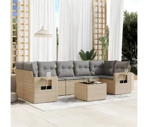 8-Daļīgs Dārza Dīvāna Komplekts, Matrači, Bēša Pe Rotangpalma Vidaxl